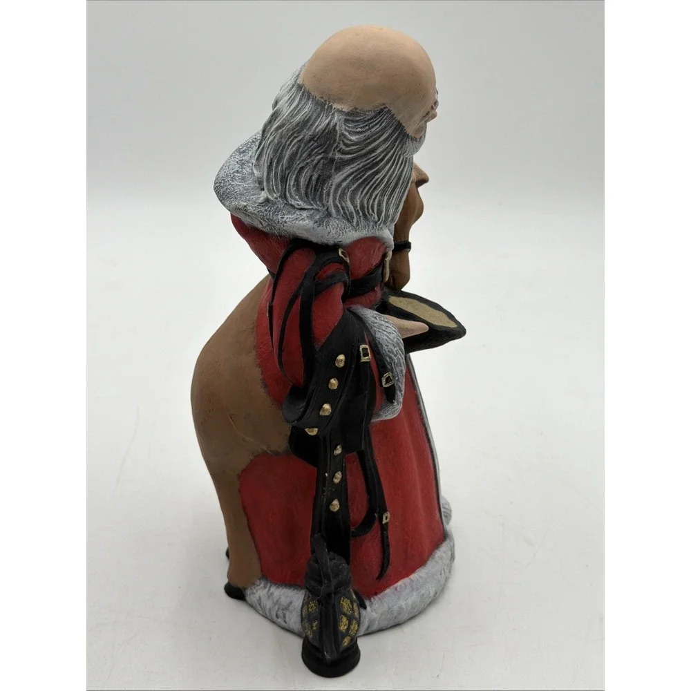 Santa Claus Feeding Reindeer Ceramic Statue VINTAGE Christmas not Rudolph